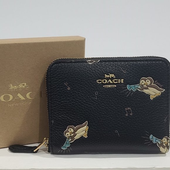 💗COACH NIB Owls Print Small Zip Around Leather Wallet in a COACH GIFT BOX $125 - Picture 7 of 11